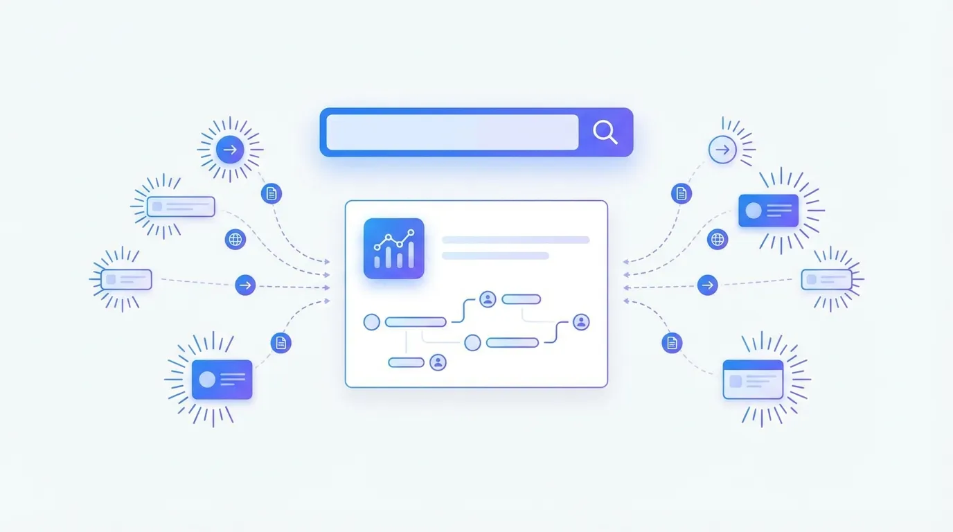 Perplexity AIがWeb上の情報源を分析して回答を生成するイメージ
