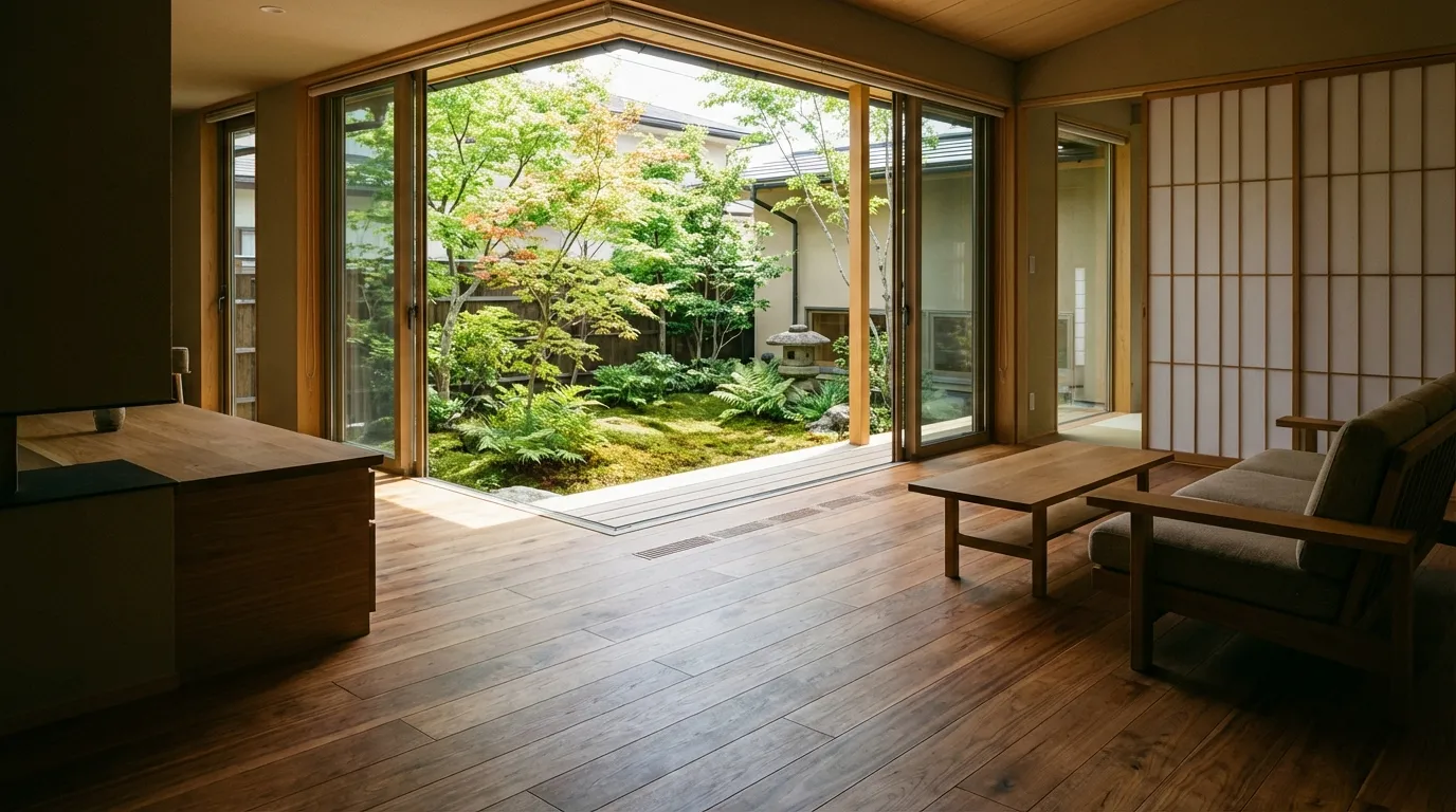 中庭のある平屋のリビング