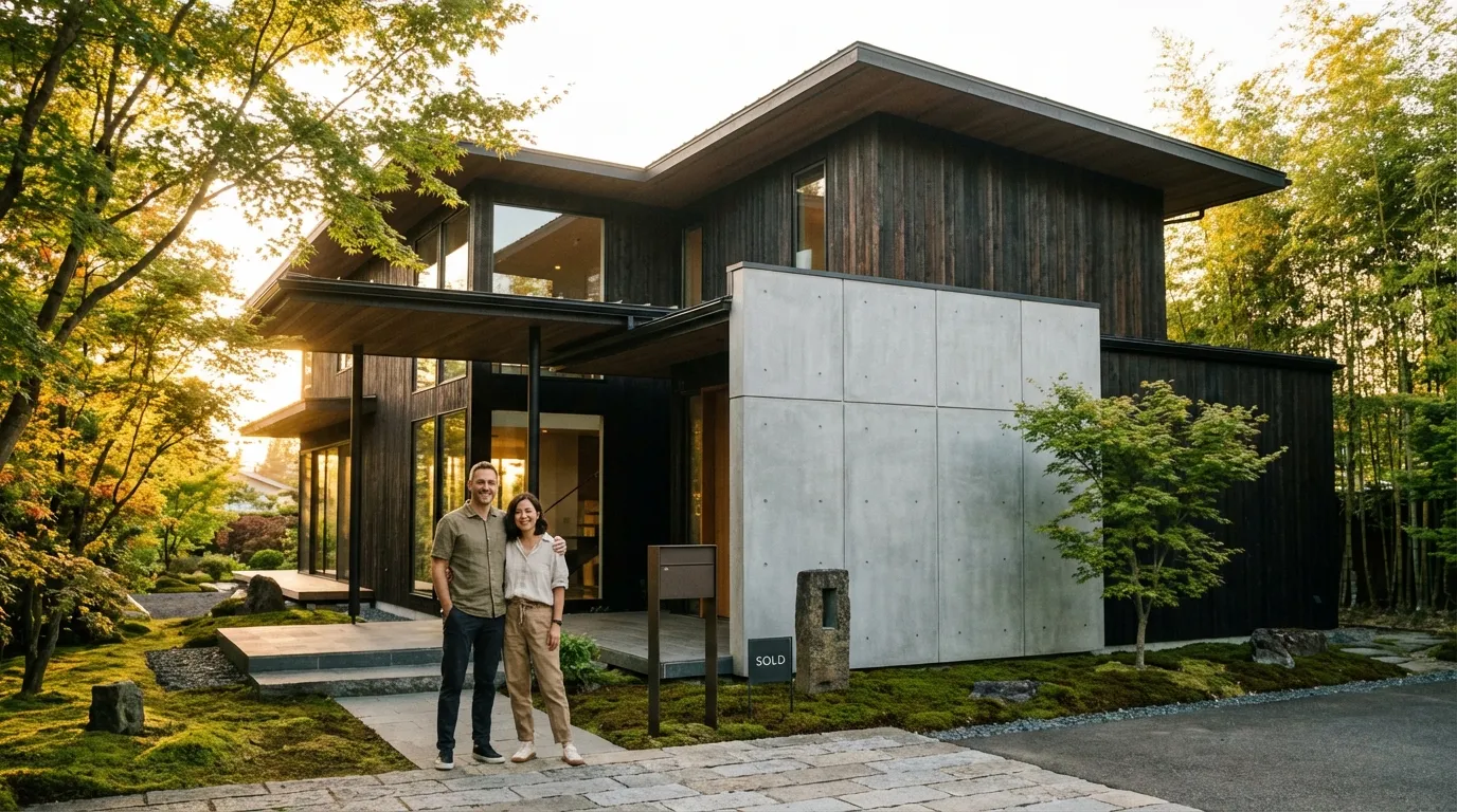 完成した注文住宅と家族